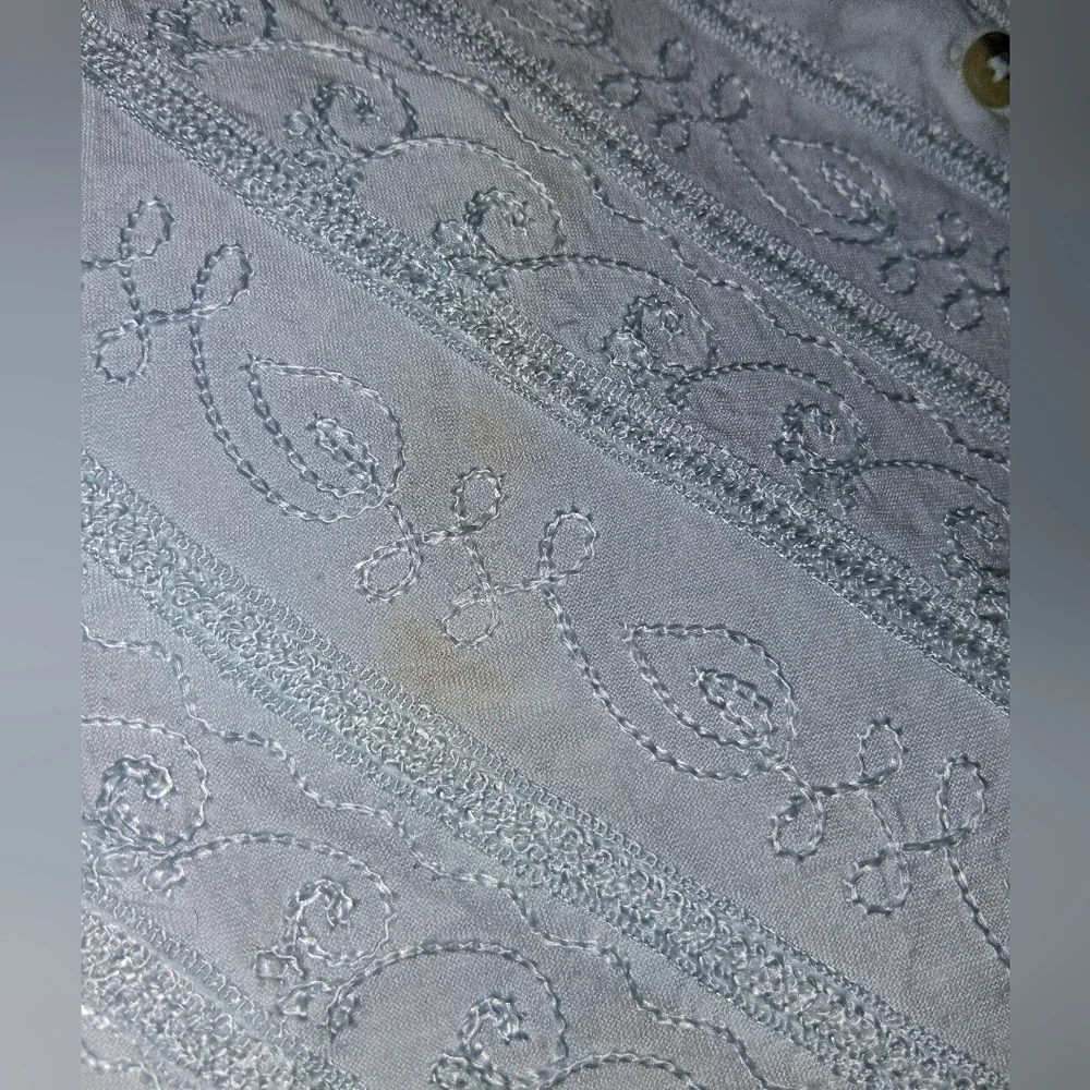 Vintage Boho Embroidered 100% Rayon Mini Dress With Button Front And Tie Back - Picture 9 of 10